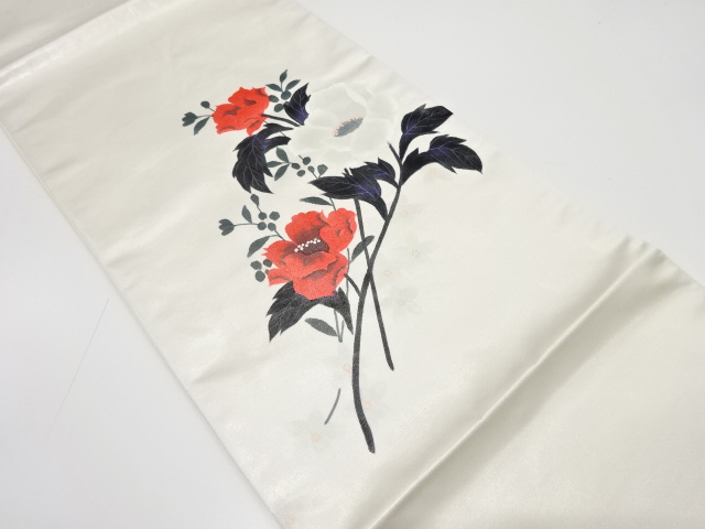 手描き　花模様　袋帯